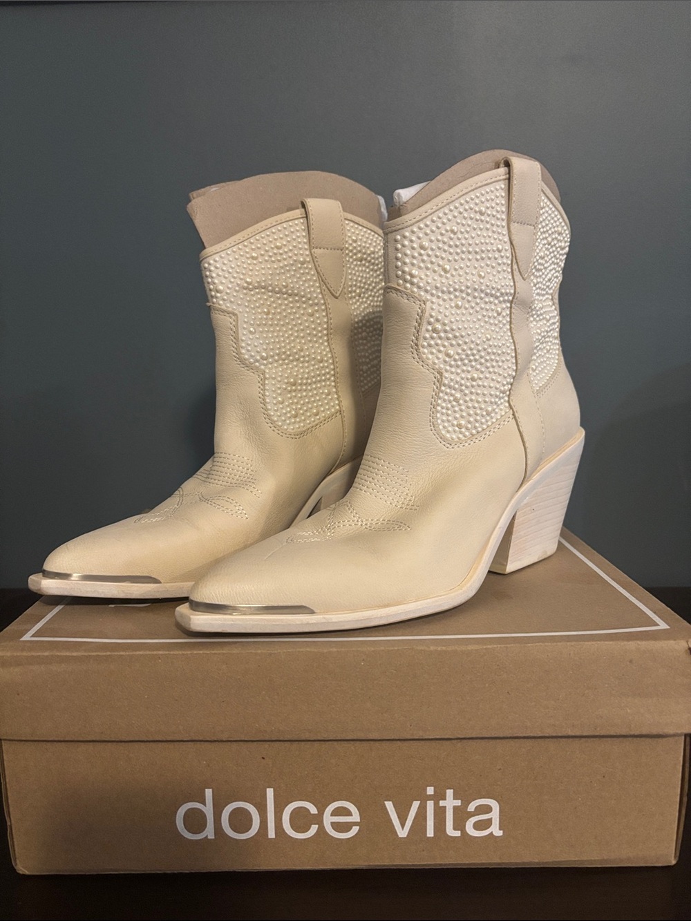 Dolce Vita Ivory Western Block Heel Ankle Boots